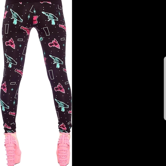 Sourpuss Retro Atomic Ray Gun Leggings Pink & Blue Rayguns Starbursts Pattern - Picture 3 of 4
